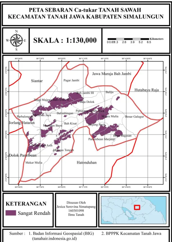 Gambar 4.7. Peta Penyebaran Ca-tukar Tanah Sawah di Kecamatan Tanah Sawah