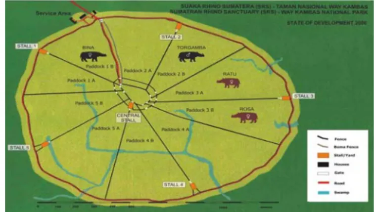 Gambar 8  Peta penempatan Badak sumatera di Suaka Rhino Sumatera  [Sumber:Dokumentasi Ryanto 2006] 