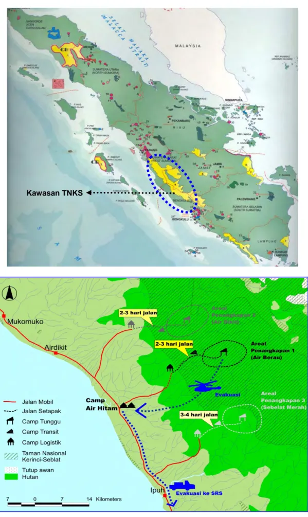 Gambar 1 dan 2. Peta TNKS dan Lokasi Populasi Badak Sumatera  yang perlu diselamatkan  