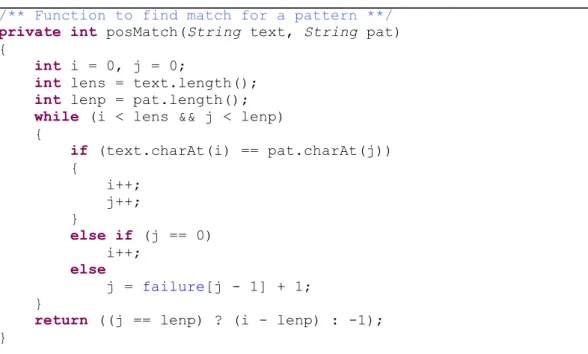 Gambar 4.7 Script program Knuth Morris Pratt jika terjadi kesalahan  Gambar  4.8  menggambarkan  Script  fungsi  KMP  untuk  menemukan  kecocokan pada pattern : 