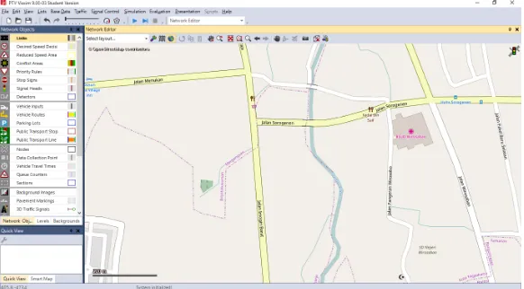 Gambar 4. 7 Tampilan peta setelah diarahkan pada lokasi yang ditinjau  2.  Membuat Jaringan Jalan 
