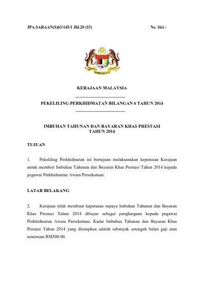 KERAJAAN MALAYSIA PEKELILING PERKHIDMATAN BILANGAN 6 TAHUN 2014 IMBUHAN ...