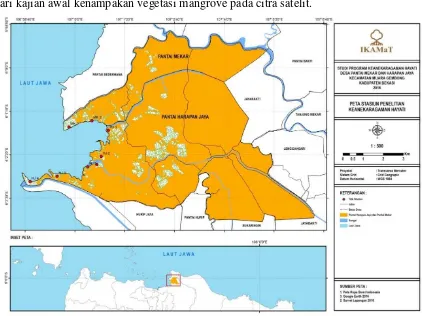 Gambar 1. Peta Lokasi Penelitian di Desa Pantai Mekar dan Pantai Harapan Jaya, Kecamatan Muara Gembong, Kabupaten Bekasi, Provinsi Jawa Barat