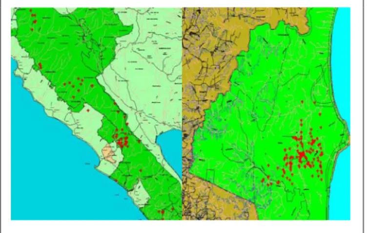 Gambar 3 Peta penyebaran badak Sumatera di TNWK dan TNBBS  Genetika Konservasi 
