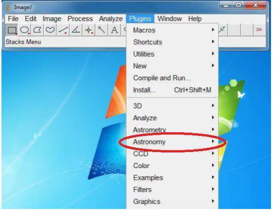 Gambar 3.4 Tampilan Standar ImageJ dengan Plugin Astronomi 