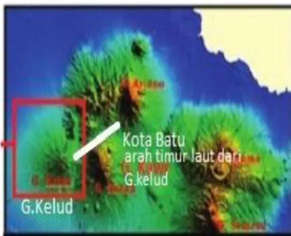 Gambar 1. Morfologi Gunungapi Kelud dilihat  dari Citra SRTM