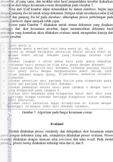 Gambar 7  Algoritme pada fungsi kesamaan cosine 