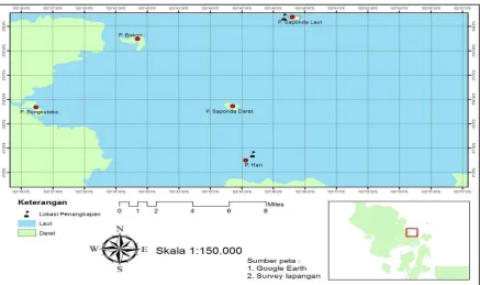 Gambar 1.  Peta lokasi penangkapan ikan sikuda di perairan Teluk Luar Kendari 