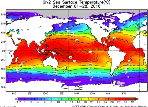 Gambar 1.  Peta Rata-rata Suhu Muka Laut Desember2016 