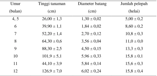 Tabel 2. Standar pertumbuhan bibit kelapa sawit di pembibitan 