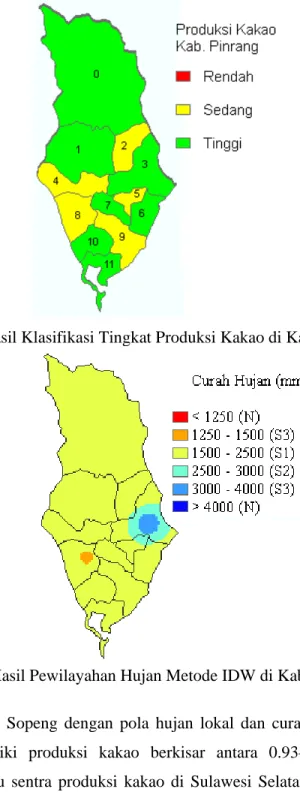 Gambar 20. Hasil Klasifikasi Tingkat Produksi Kakao di Kabupaten Pinrang 
