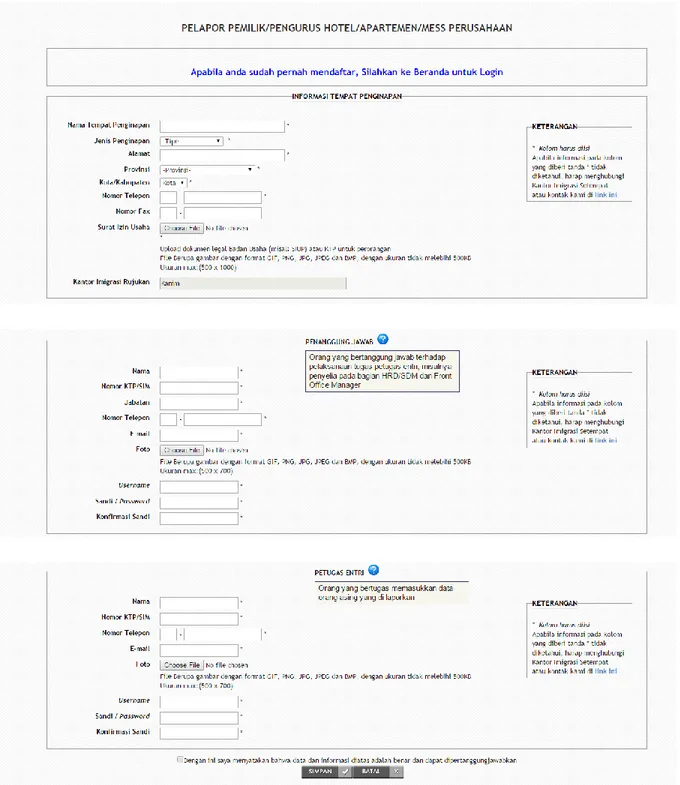 Gambar 2 Form Registrasi Pelapor Pemilik/Pengurus Hotel/Apartemen/Mess Perusahaan 