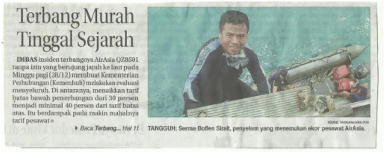 Gambar I.3: Pemberitaan Tiket Murah Dihapus  Sumber: Koran Radar Surabaya tanggal 12 Januari 2015 