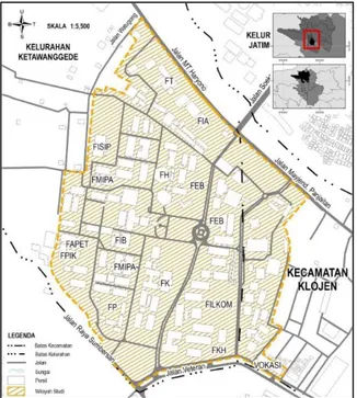 Gambar 1. Peta Lokasi Universitas Brawijaya  Pada  proses  penelitian,  universitas  brawijaya  terbagi  menjadi  3  zona  yaitu  Zona  1,  Zona  2  dan  Zona  3