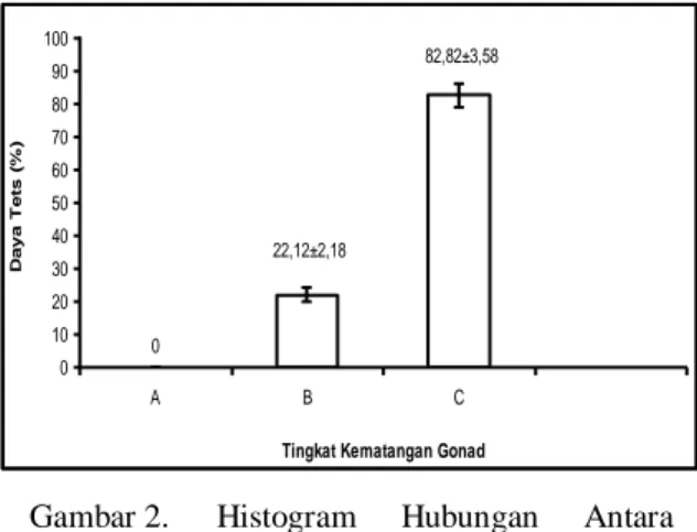 Gambar 2.   Histogram  Hubungan  Antara  Tingkat  Kematangan  Gonad  yang  Berbeda  Terhadap  Daya  Tetas  Abalone (H