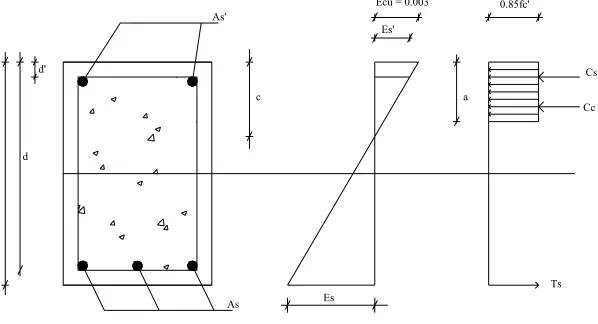 Gambar 2.10 Diagram regangan dan tegangan penampang beton bertulang 
