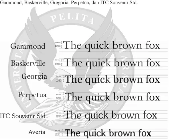 Gambar 3.10. Perbandingan beberapa huruf serif dengan semi serif
