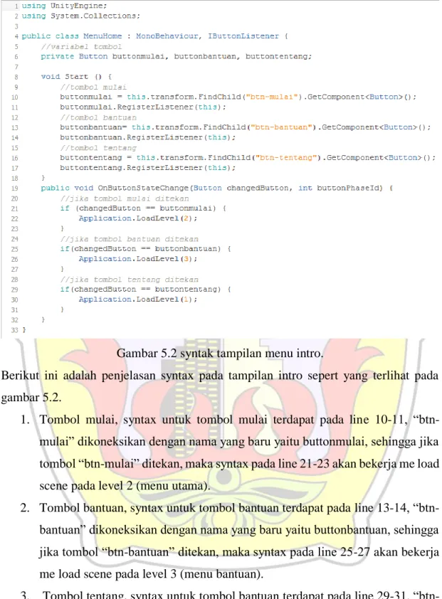 Gambar 5.2 syntak tampilan menu intro. 