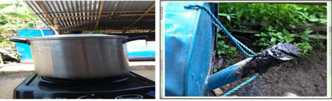 Gambar 5 Uji merebus air                       Gambar 6 Lumpur keluaran biogas 