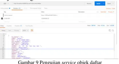 Gambar 9 Pengujian service objek daftar 