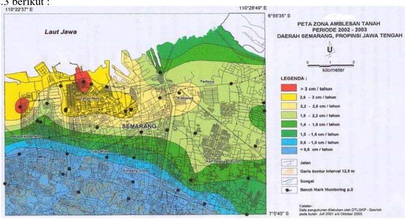 Gambar 2.3 Peta Penurunan Muka Tanah di Daerah Semarang dan Sekitarnya 
