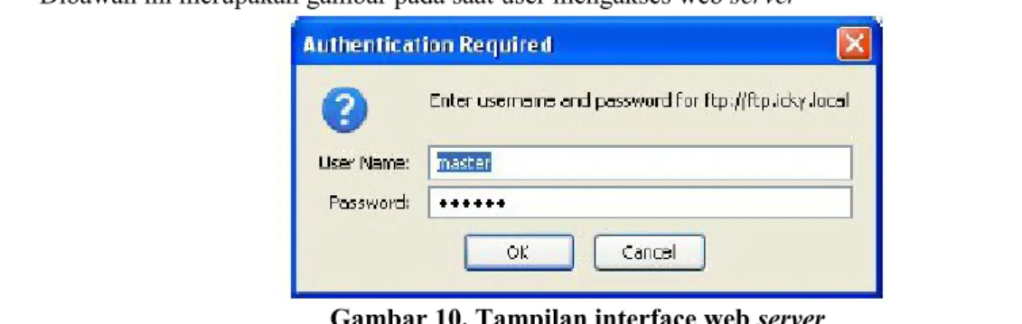 Gambar 10. Tampilan interface web server b. Melakukan download file dari file server menggunakan FTP service