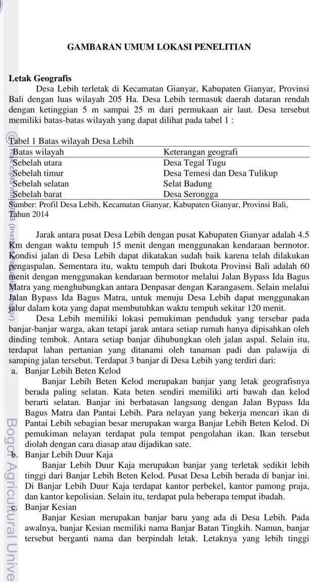 Tabel 1 Batas wilayah Desa Lebih 