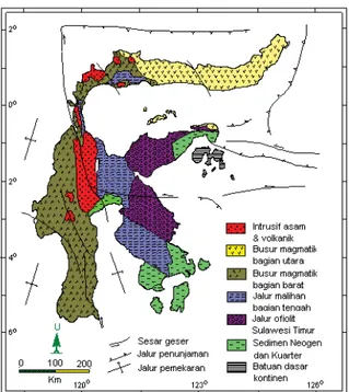 Gambar 1.   Peta satuan litotektonik Sulawesi (Van Leeuwen,  1994).