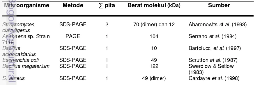 Tabel 7   Pendugaan berat molekul beberapa disulfida reduktase asal bakteri  