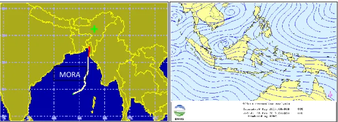 Gambar 8. Lintasan Siklon Tropis MORA dan dampak pola angin Gradien.(sumber : unysis) 