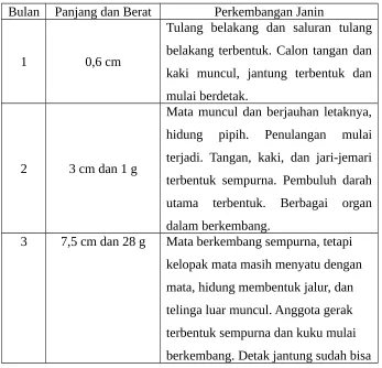 Tabel 1. Perkembangan Janin per Bulan
