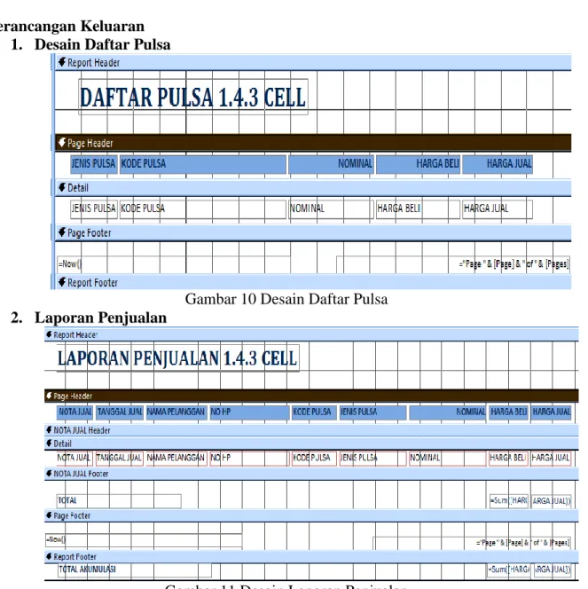 Gambar 10 Desain Daftar Pulsa  2.  Laporan Penjualan  