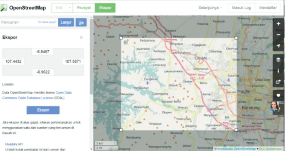 Gambar 5. Pemilihan Peta Daerah Penelitian Melalui OpenStreetMap 
