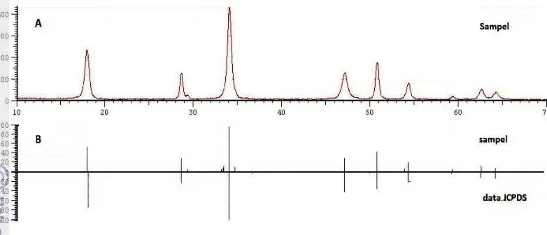 Gambar 2  Difraktogram hasil kalsinasi (1100 °C, 18 jam) dan hidrasi (A). Pola 