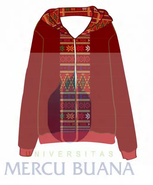 Gambar 42 : Desain Sweater Dengan Penerapan Bahan Ulos Sadum  Sumber : Dita Chairani, 2014