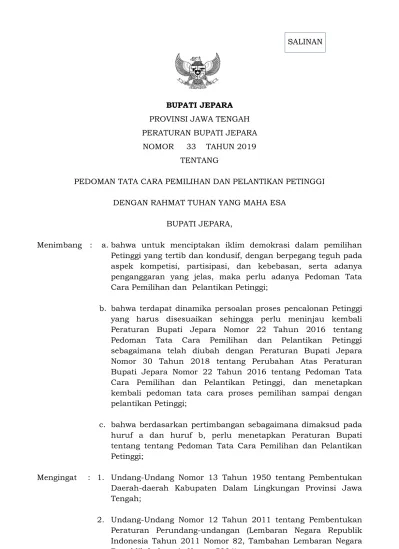 BUPATI JEPARA PROVINSI JAWA TENGAH PERATURAN BUPATI JEPARA NOMOR 33 ...