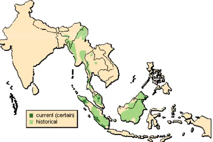 Gambar 4  Peta distribusi Badak Sumatera  (Sumber : Foose &amp;van Strein 1997) 
