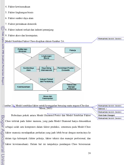 Gambar 2.6. Model sembilan faktor untuk keunggulan bersaing suatu negara (Cho dan 