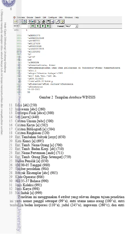 Gambar 2  Tampilan database WINISIS 
