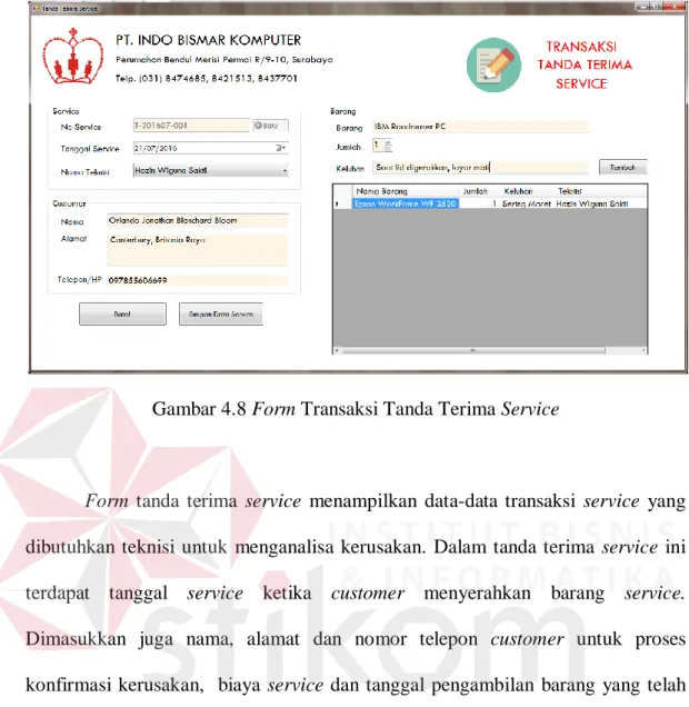 Gambar 4.8 Form Transaksi Tanda Terima Service 