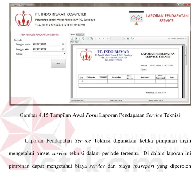 Gambar 4.15 Tampilan Awal Form Laporan Pendapatan Service Teknisi 