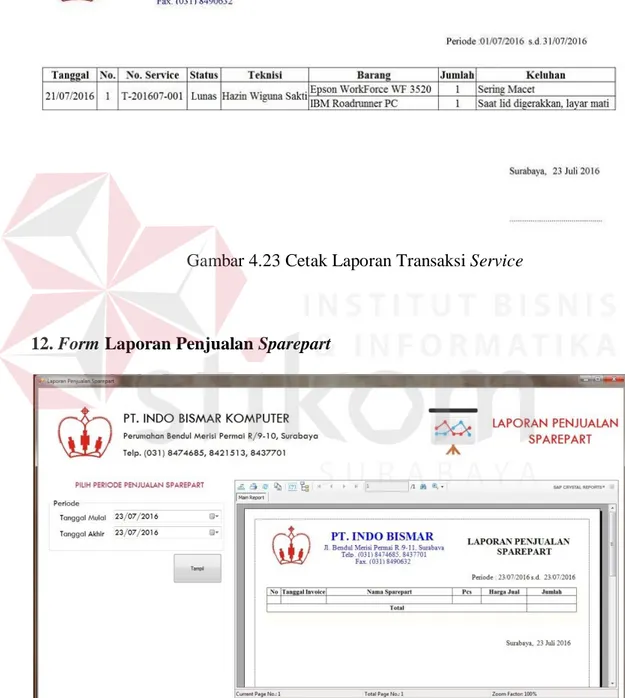 Gambar 4.23 Cetak Laporan Transaksi Service 