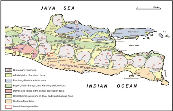 Gambar 2.1. Fisiografi Jawa Bagian Tengah – Timur dan Pulau Madura (Van Bemmelen,  1970 dengan modifikasi) 