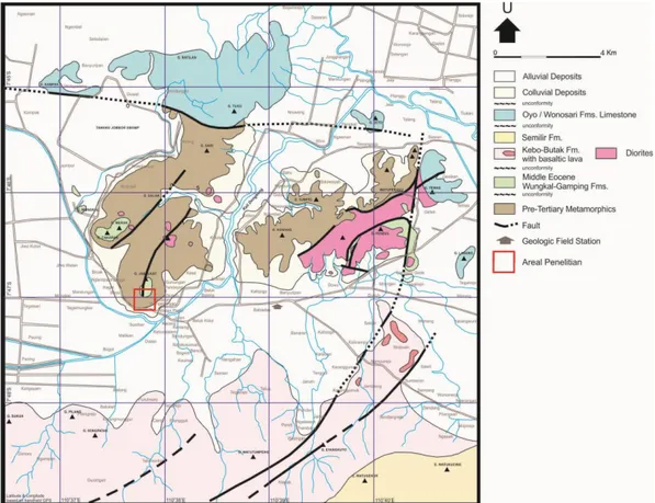 Gambar 2.3. Peta geologi Perbukitan Jiwo (Rahardjo, 2004 dengan modifikasi) 