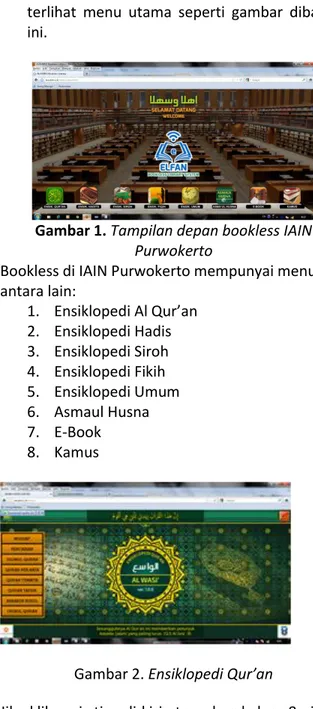 Gambar 1. Tampilan depan bookless IAIN  Purwokerto 