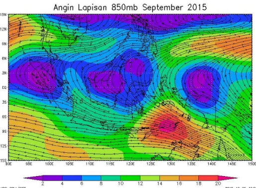 Gambar I.5 Angin Gradien di Wilayah Indonesia bulan September 2015  (Sumber data: NOAA) 