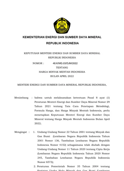 KEMENTERIAN ENERGI DAN SUMBER DAYA MINERAL REPUBLIK INDONESIA