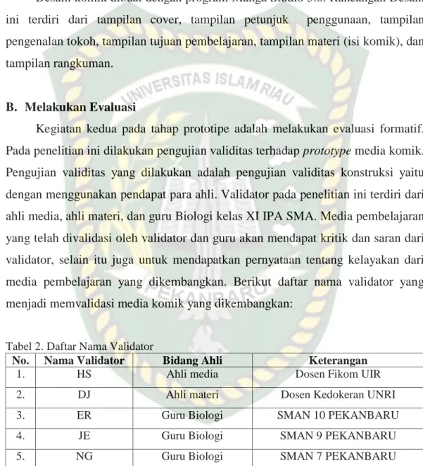 Tabel 2. Daftar Nama Validator 