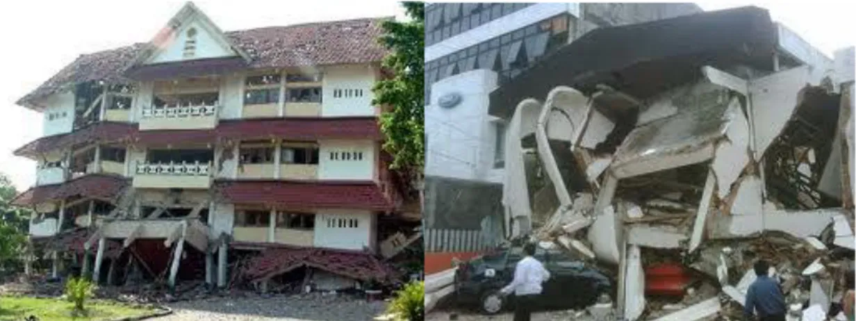 Gambar 2.1 Kerusakan Gempa Yogyakarta (2006) dan Padang (2009)  Sumber : WordPress.com, Blogs mengenai : Gempa Yogyakarta dan Gempa Padang