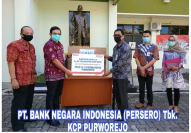 Gambar 4. 12 Penyerahan Bantuan COVID-19 dari PT. Bank Negara Indonesia  Tbk Kantor Cabang Purworejo 